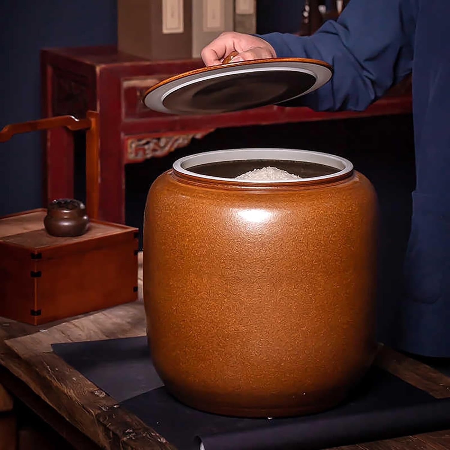 Ceramiczny pojemnik do przechowywania żywności | Wielokolorowe, wiele rozmiarów. Zastosowanie w kuchni: Ziarna ryżu, Ziarna kawy(Yellow,Capacity 12.5kg)