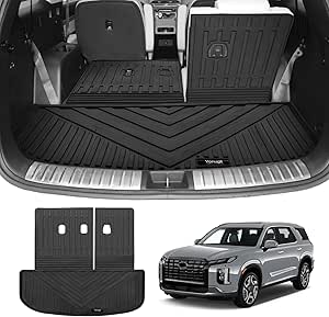 All Weather Mat TPE Cargo Mat & Backrest Protector For 2020-2025 Hyundai Palisade - All Weather, 3rd Row Tray, Up Seatback