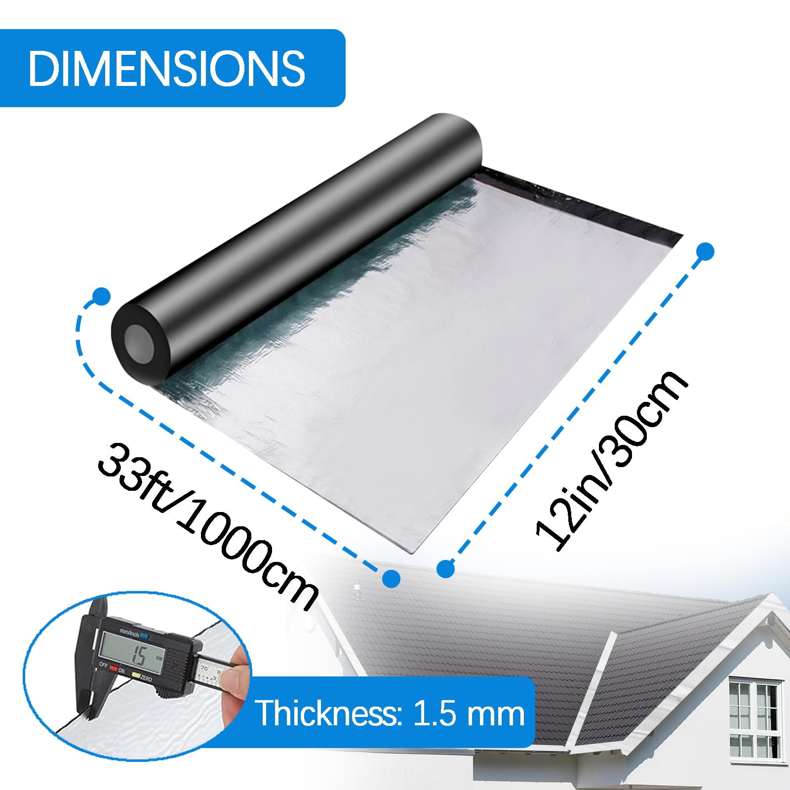 Cinta reparadora para tejas de asfalto Fieltro autoadhesivo paras techos de cobertizos Rollo protector impermeable para techos des 1,5 mm des grosor Cinta dees aluminio,30×1000cm