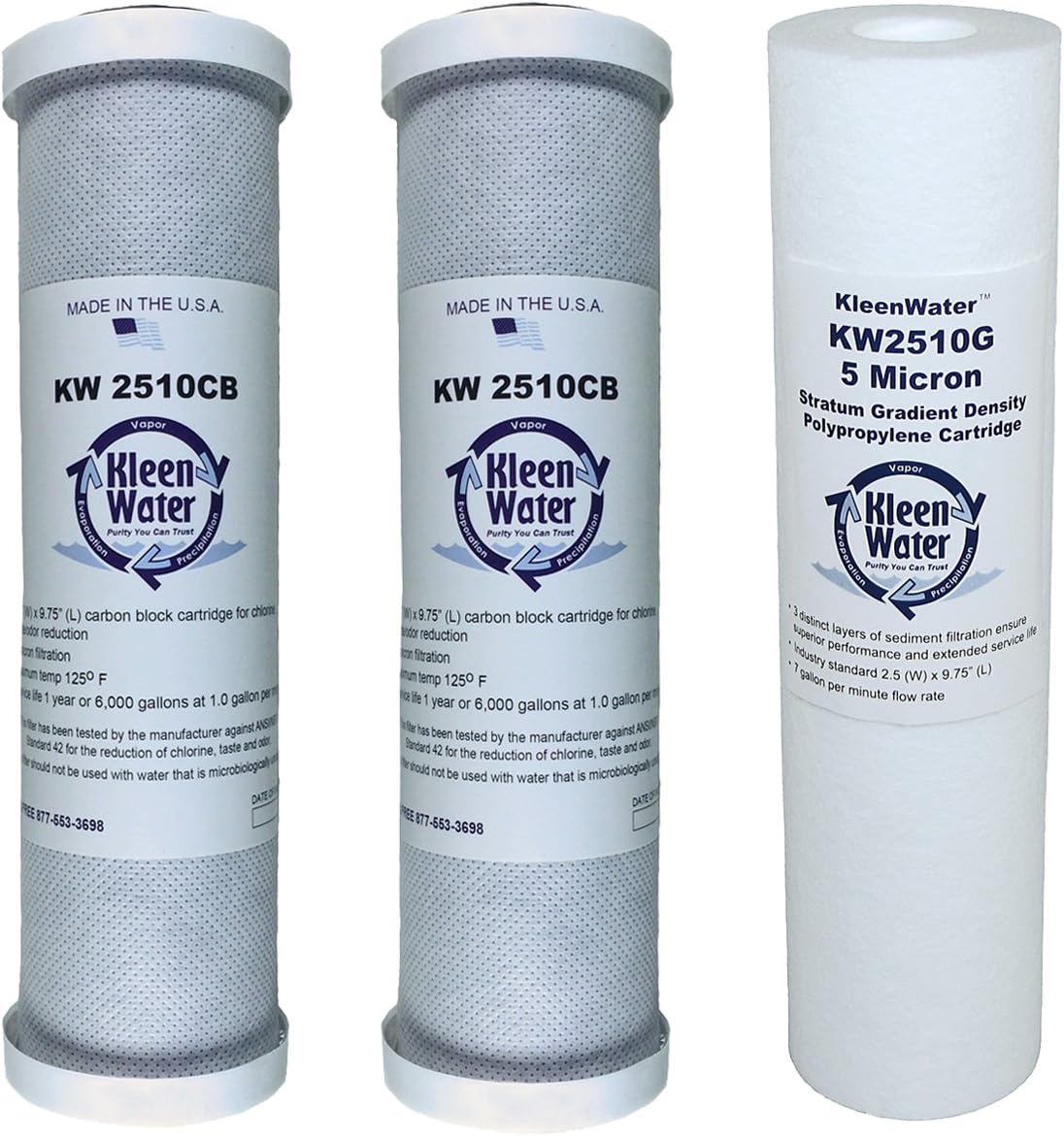 Reverse Osmosis Replacement Cartridge Set by Kleenwater, Compatible with APEC FILTER-SET-ES and FILTER-SET-APEC, Set of 3