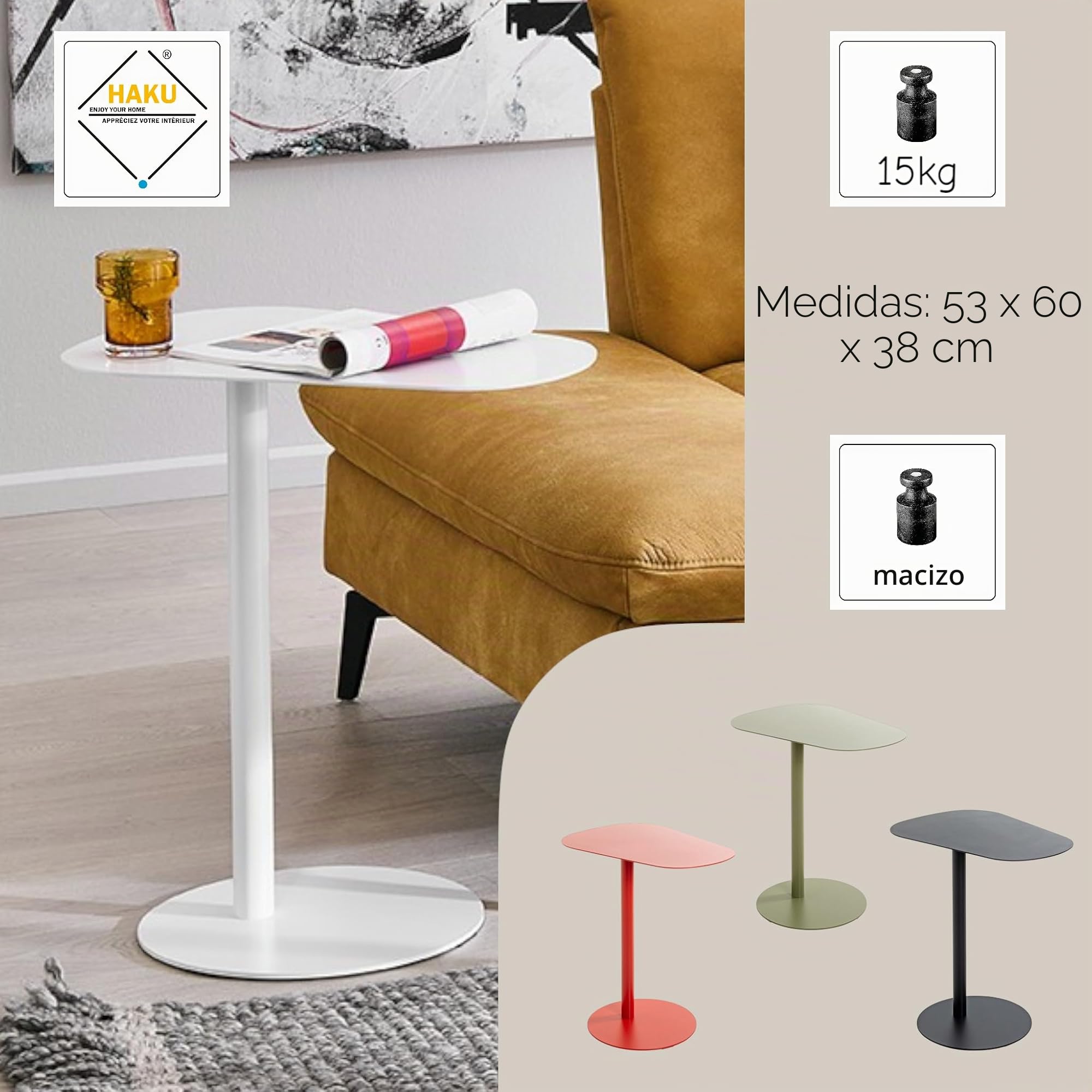 HAKU Mesa Auxiliar de Metal Negro, Mesa de Centro pequeña - Dimensiones: An 53 x Al 60 x Pr 38 cm Estilo: Moderno