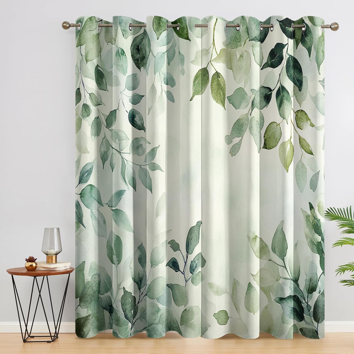 Abstract Leaf Blackout Curtains, Abstract Leaf Curtains for Living Room, Bedroom, Drapes 54 inches Long 2 Panels Set, Botanical Art Design Grommet Window Treatments Rome Decor ABC191