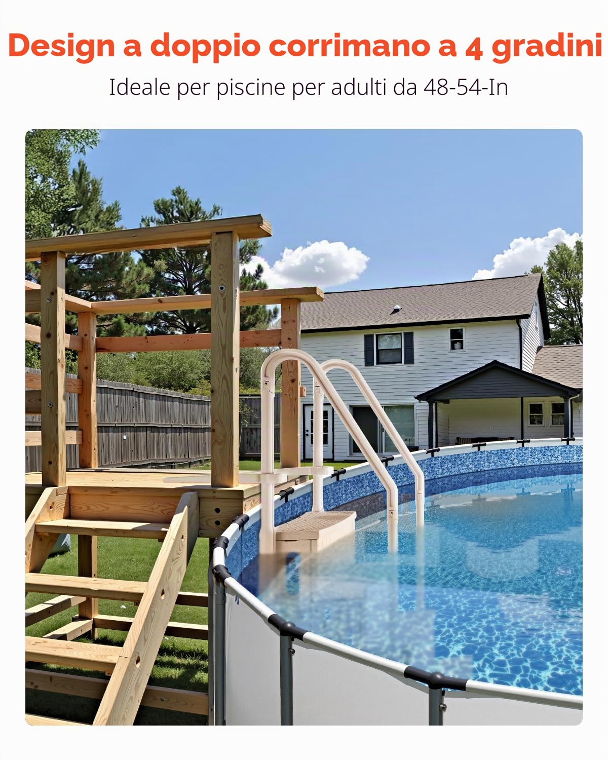 VEVOR Scala per Piscina, Scale con Corrimano Doppio a 4 Gradini Antiscivoli, Capacità 181,4 kg, per Piscine Interrate e Fuori Terra da 122-137 cm, Qualsiasi Superficie di Pavimentazione, Tortora