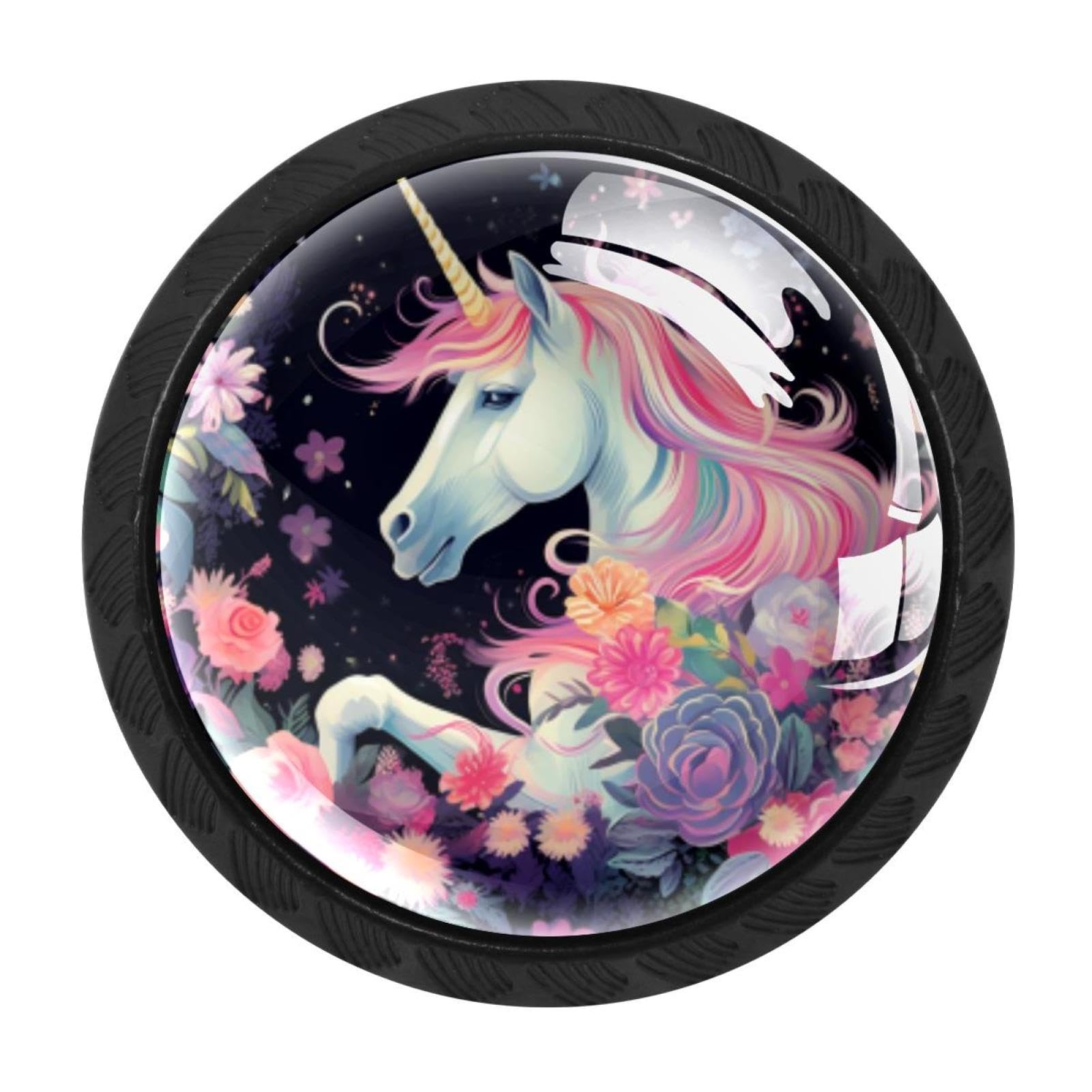 CHENZZZZ 4 Pieces Round Cabinet Knobs Unicorn Dresser Knobs Pulls Handles with Screws for Drawer Pulls Handles Knobs Door Knobs