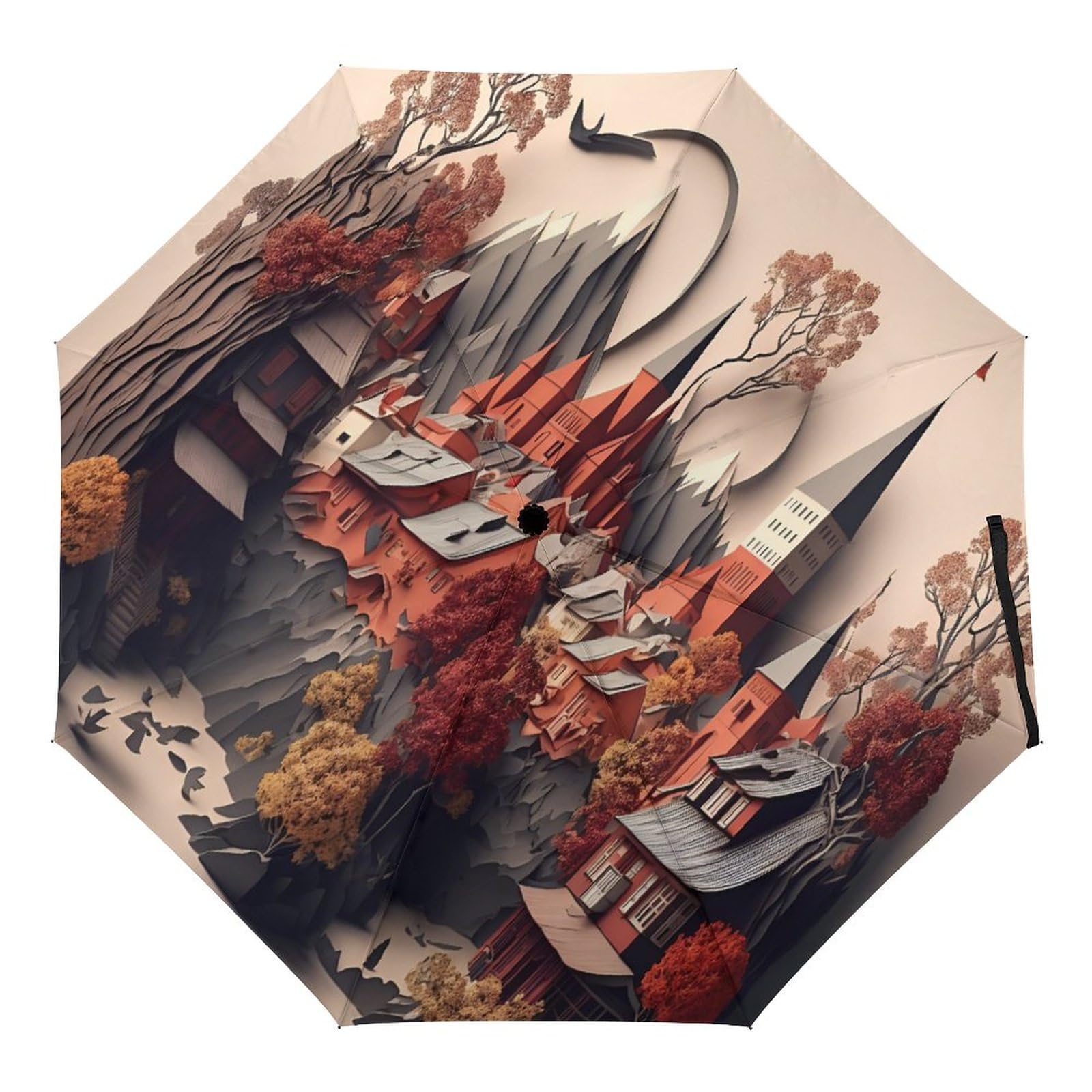 BNSSJAVS Automatic Umbrella, Lightweight Small Portable Travel Umbrella, Durable Backpack Pocket Folding Umbrella, Windproof Waterproof UV-protective Umbrella - Mountain castle art pattern