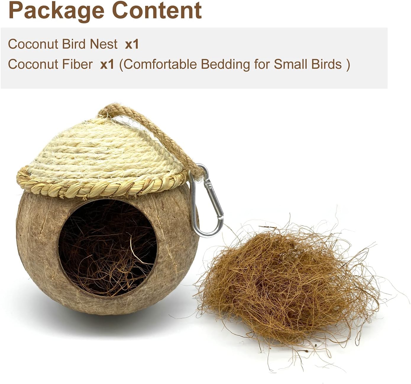 MISS FIRE Bird House with Coconut Woven Straw, Natural Coconut Bird Cage with Woven Cover，Bird Nest for Parrot, Hamster, Squirrel, Rat, Lovebird, Finches : Pet Supplies