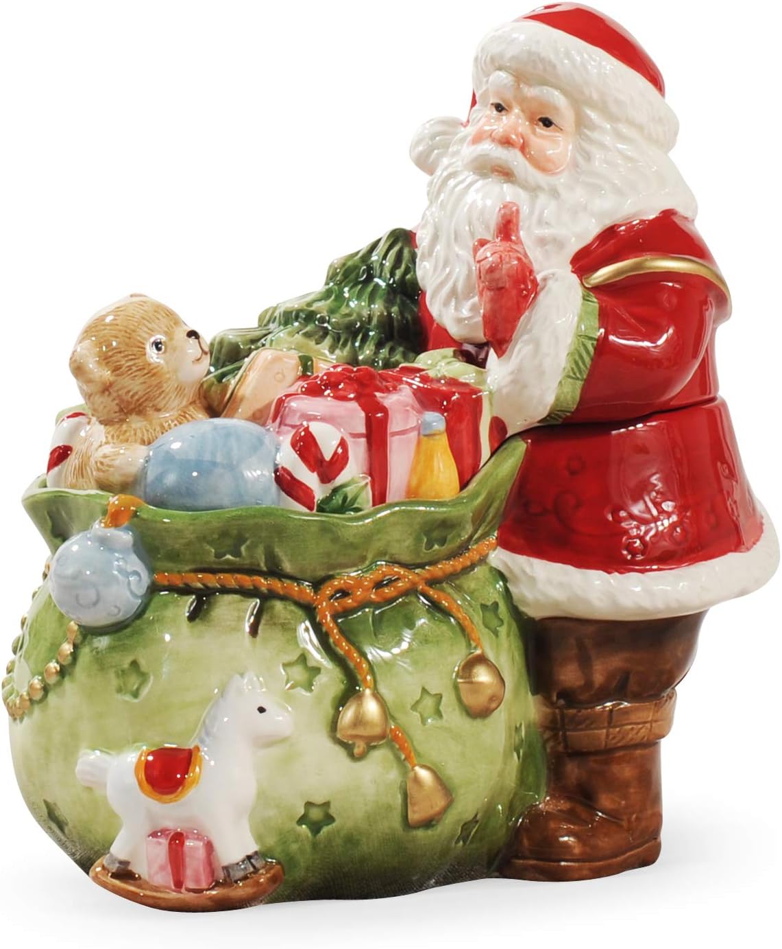 Ceramic Christmas Storage Container With Lid Candy and Cook Jar ，3D Handpainted Santa Claus Design