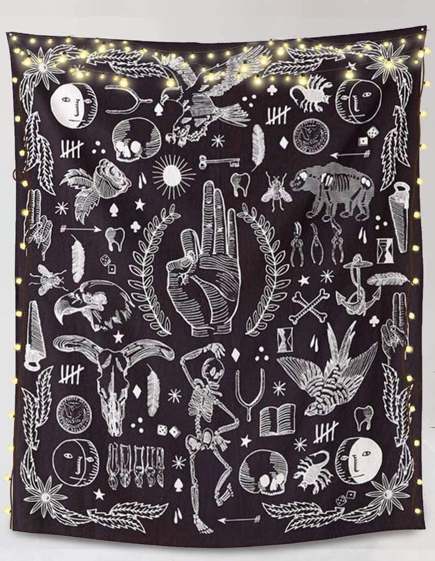 Jaipur Handloom Tapestry Wall Hanging Indian Cotton Psychedelic Mandala Tapestries Boho Hippie Decor Yoga Mat ((30 X 40 inches approx), BW Gothic)