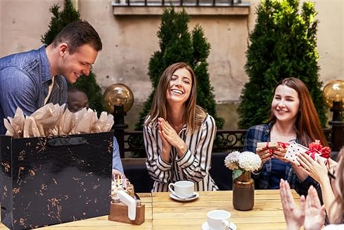 Miniatura 5 de Bolsas de regalo grandes negras y doradas con papel de seda de 13 x 10 x 3.5 pulgadas, bolsa de regalo prémium con patrón de cocodrilo para hombres,