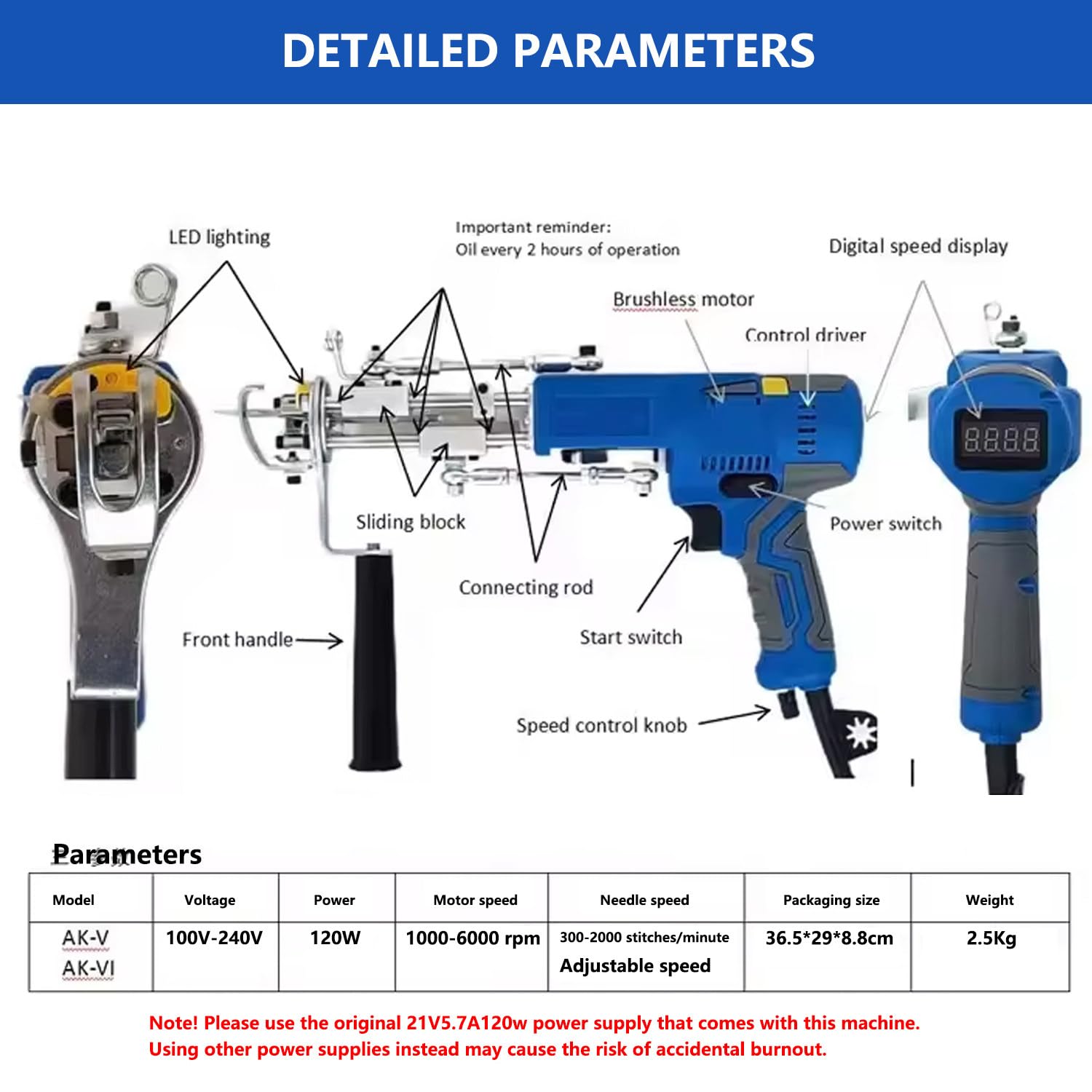 Kit de Pistola tufting con recortadora de alfombras, pantalla LCD mejorada de velocidad, herramienta artística profesional para mechones de alfombras, velocidad ajustable, pelo cortado/pila en bucle