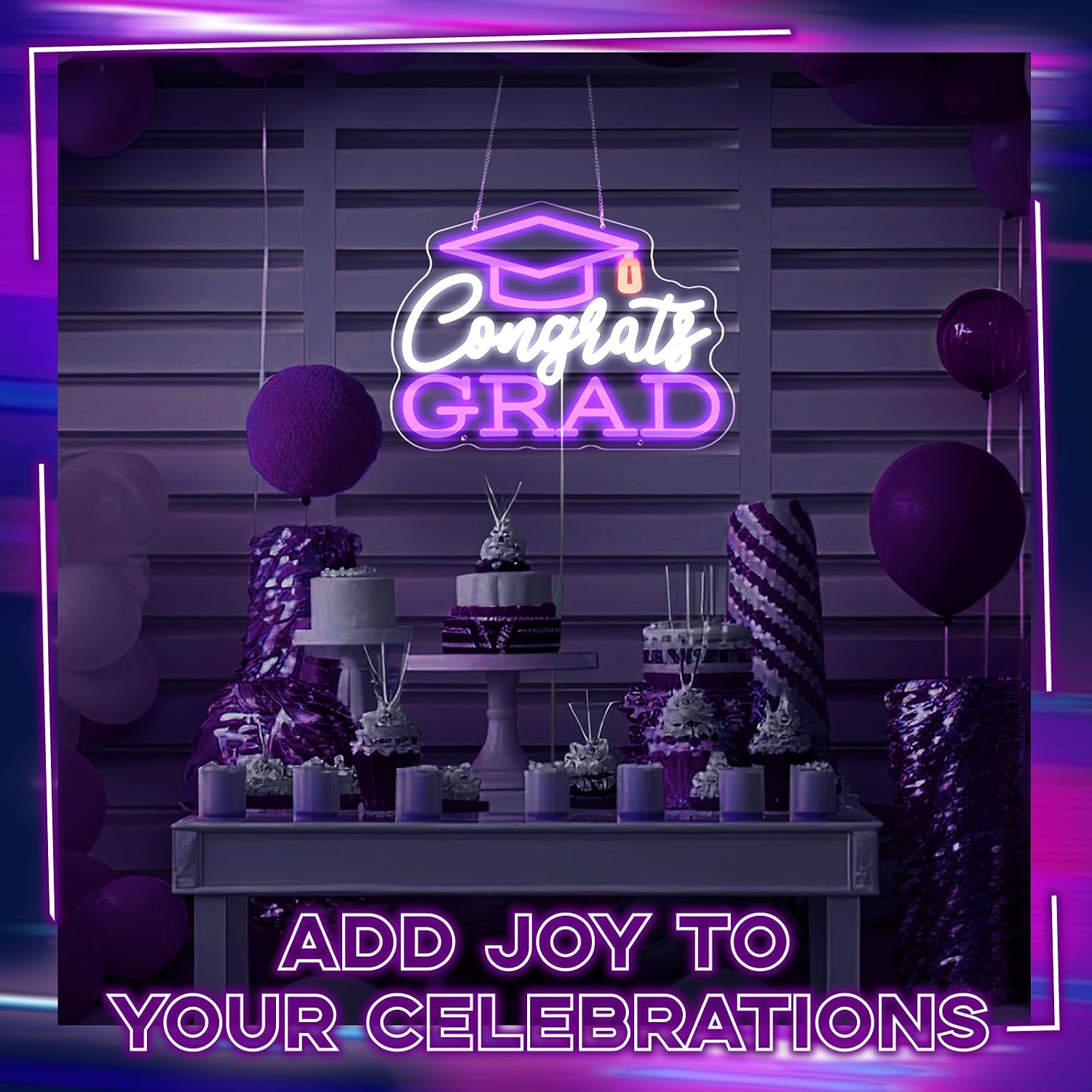 Rossesay 2026 Congrats Grad Neon Sign 15.7 x 11.4 in Purple LED Light Congratulations Sign with Hat Stylish Graduation Decoration USB Powered Photo Backdrop for Room Celebration Wall Decor