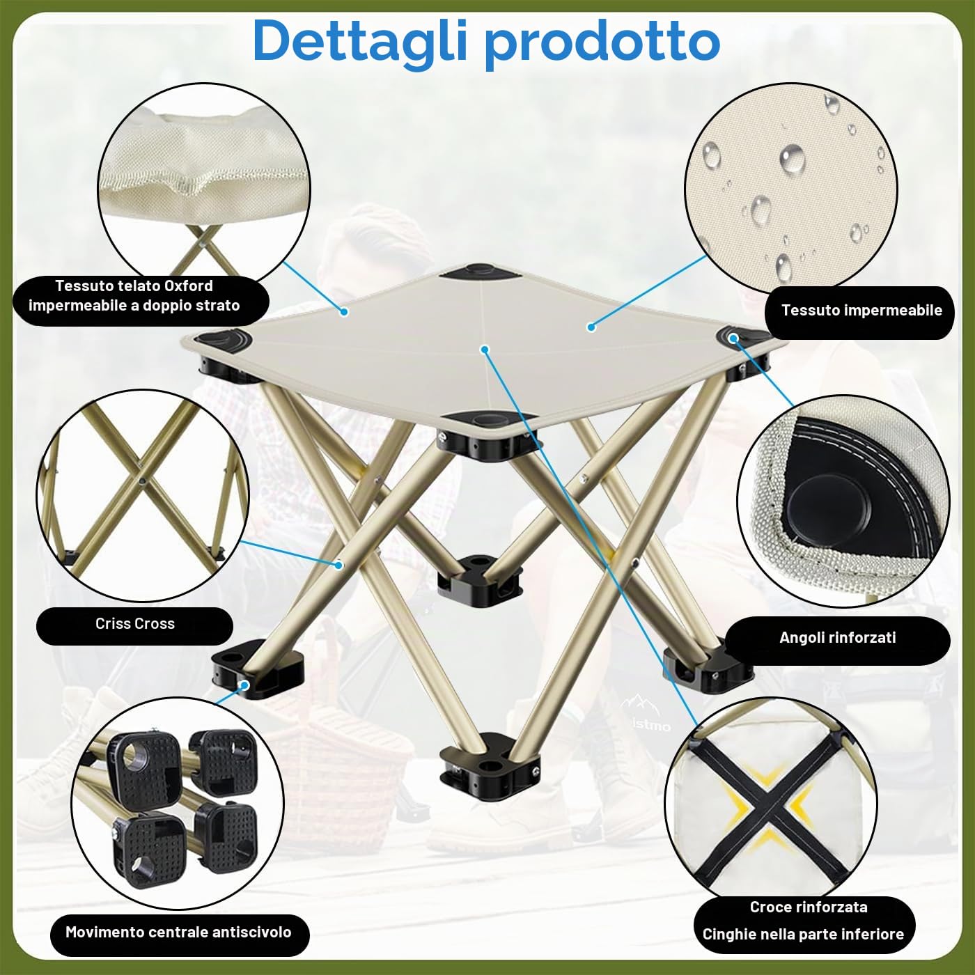 2pcs Sedia Campeggio Pieghevole 33 * 33 * 33cm Sgabello Portatile per escursionismo, campeggio, pesca, picnic, spiaggia, barbecue, viaggi, zaino in spalla e sedile da