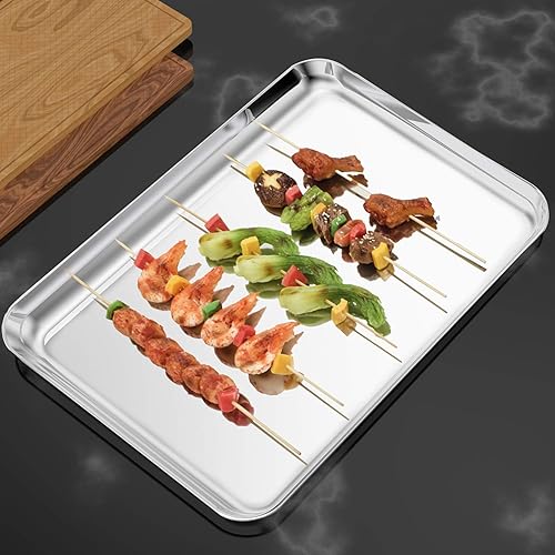 Miniatura 7 de Bastwe - Juego de 2 bandejas para hornear de acero inoxidable de 20 pulgadas, saludables y no tóxicas, resistentes al óxido y fáciles de limpiar,