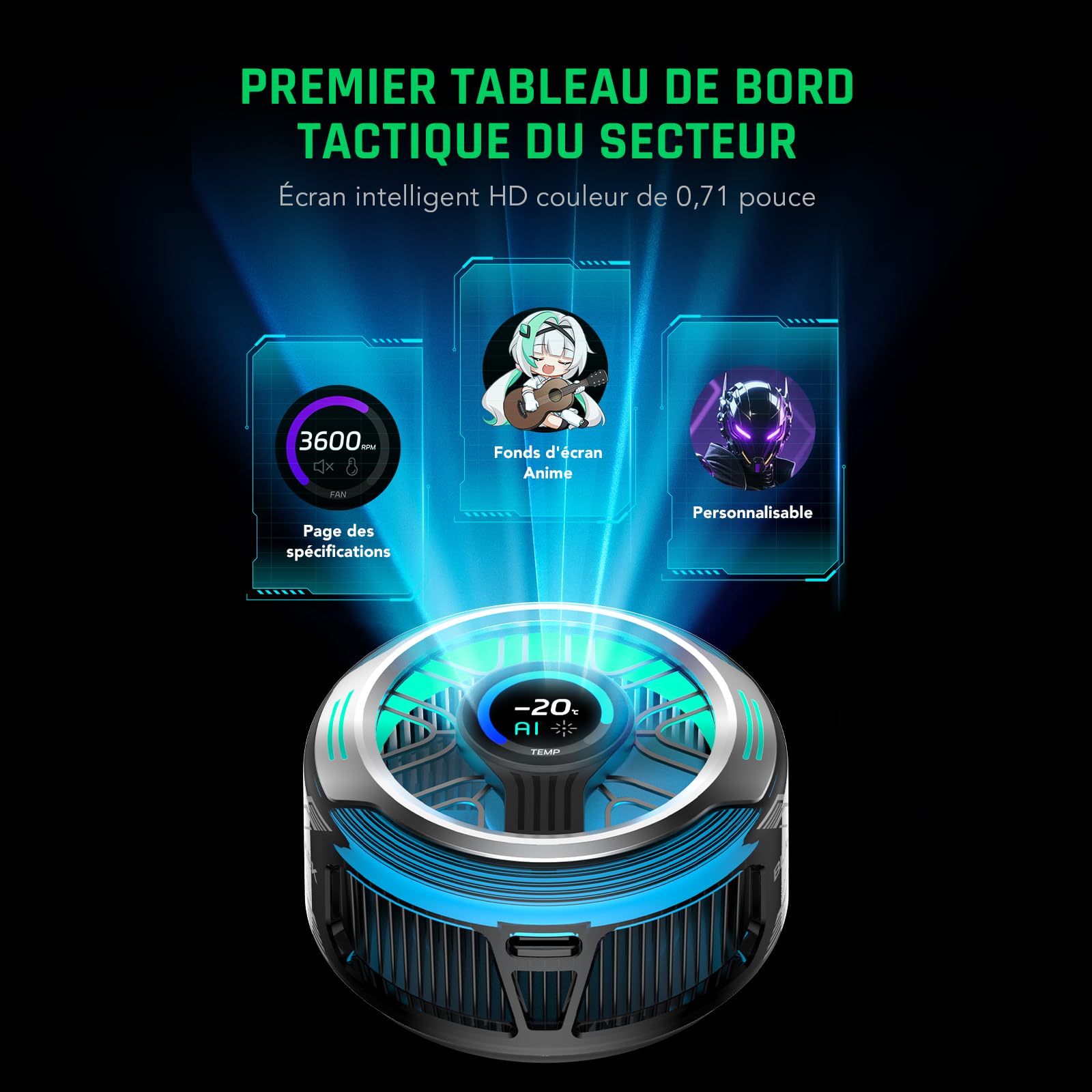 Black Shark Magnetic Phone Cooler 6 Pro – écran intelligent, anneau magnétique, LED RGB, ventilateur contrôlé par app pour iPhone MagSafe, Android et iPad – gaming, streaming
