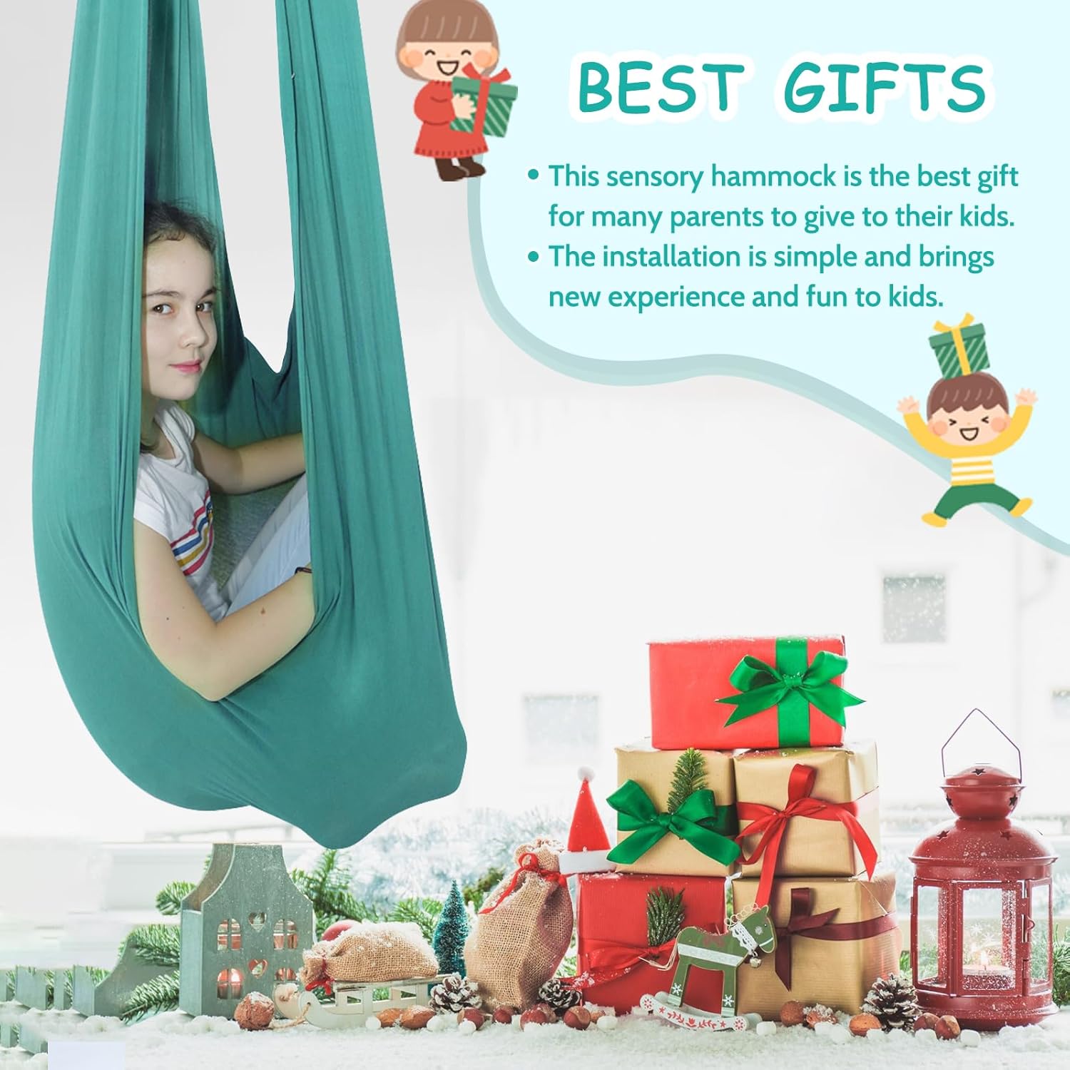 TOPARCHERY Indoor Sensory Swing w/More Special Needs, Cuddle Hammock for Sensory Integration Snuggle Swing Hammocks (Green)