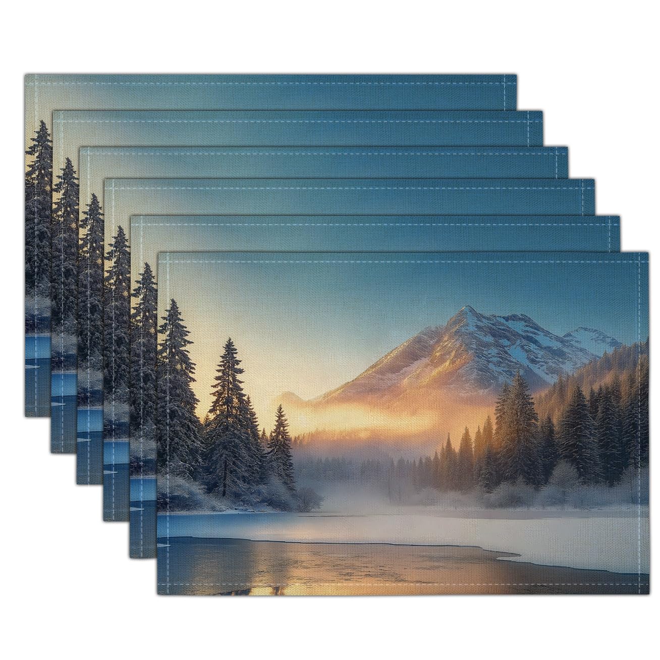 Set de table lavable forêt enneigée : lot de 8 antidérapants pour Noël