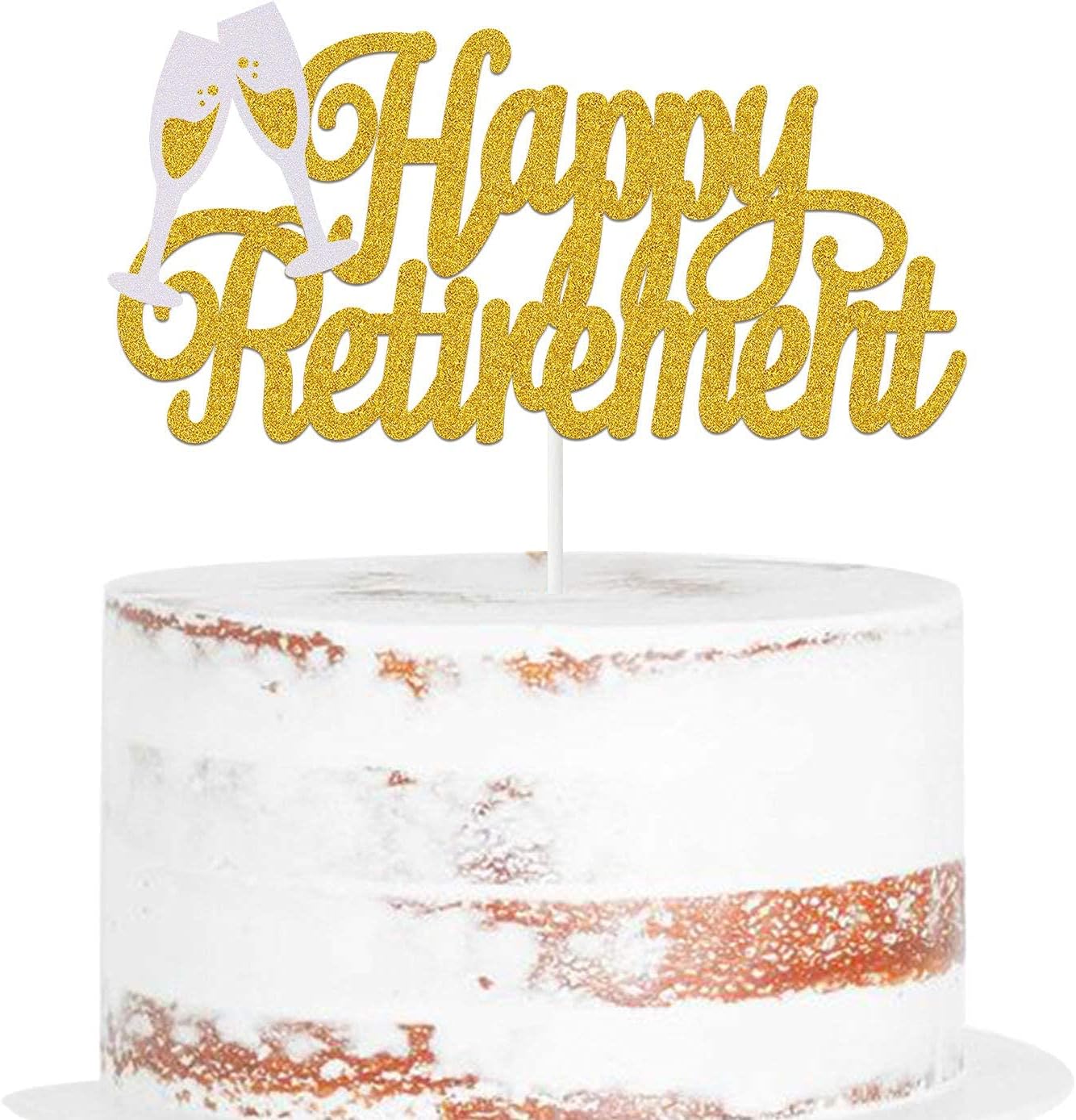 Festiko Happy Retirement Cake Topper Gold Glitter Going Away Farewell Office Work Sign for Retirement Party Decoration Supplies
