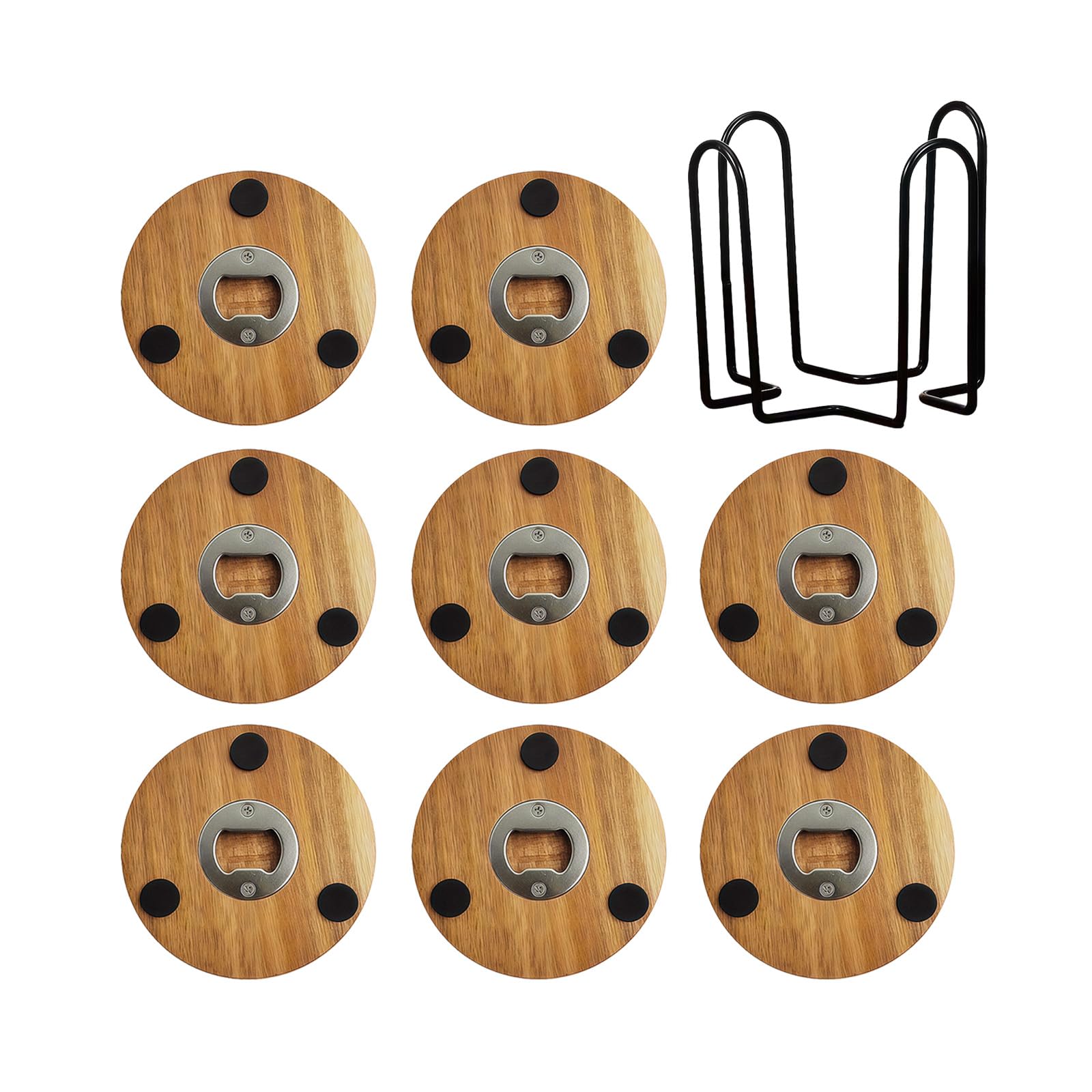 Shurhome 8 Pack Multipurpose Round Wooden Coasters And Beverage Opener Set Insulated Cup Mat For Housewarming And Hosting Guests Wooden Ride