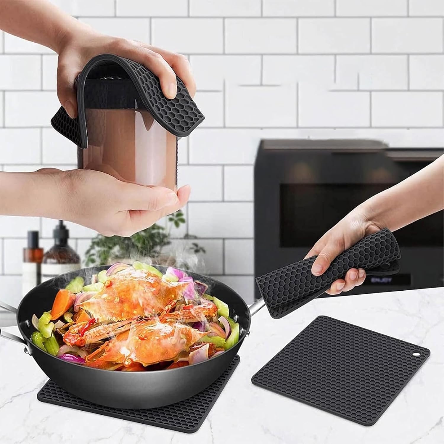 Silicone Trivet Mats Set of 6, Heat Resistant Non-Slip Food Grade