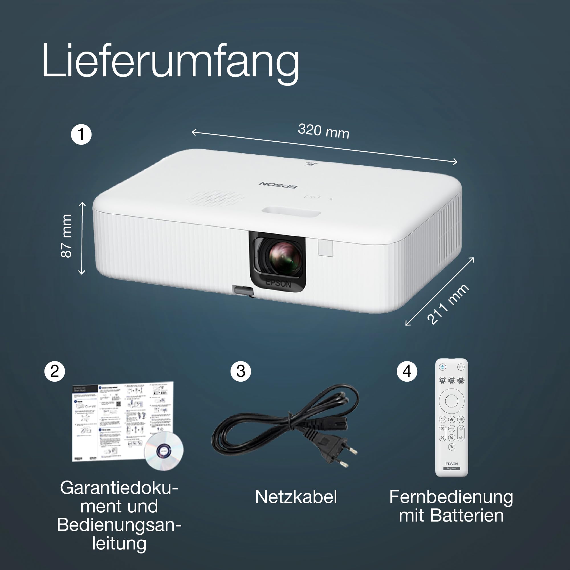 Epson CO-FH02 | Full-HD-1080p-Smart-TV-Projektor | Android TV | 3LCD | 3.000 ANSI-Lumen | 391"-Projektionsfläche | Einfache Einrichtung | Trapezkorrektur | HDMI | Für Zuhause und Büro | Weiß