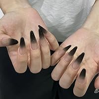 Ruzister Extra Hosszú Műkörmök 24 db - Fekete Színátmenetes Stiletto Műköröm Szett Ragasztóval - Fényes ABS Akril Műköröm Készlet 7