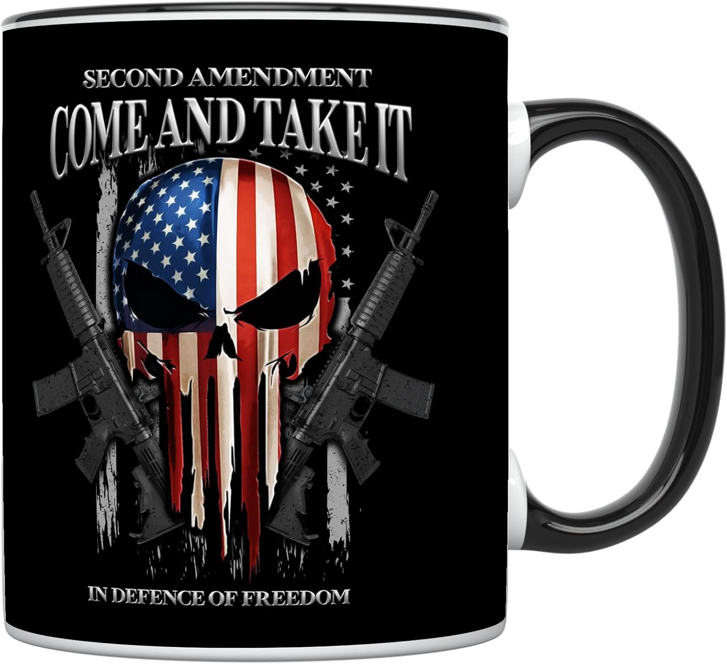 YouNique Designs Gun Mug - 11 Oz, Patriotic, Second Amendment Gift for Gun Enthusiasts (Black Handle)