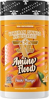 Amino Flood from Frontline Formulations - BCAA + EAA Recovery & Hydration Formula – Muscle Support, Electrolytes & Endurance – Amino Acid Supplement for Intra & Post Workout Peach Mango