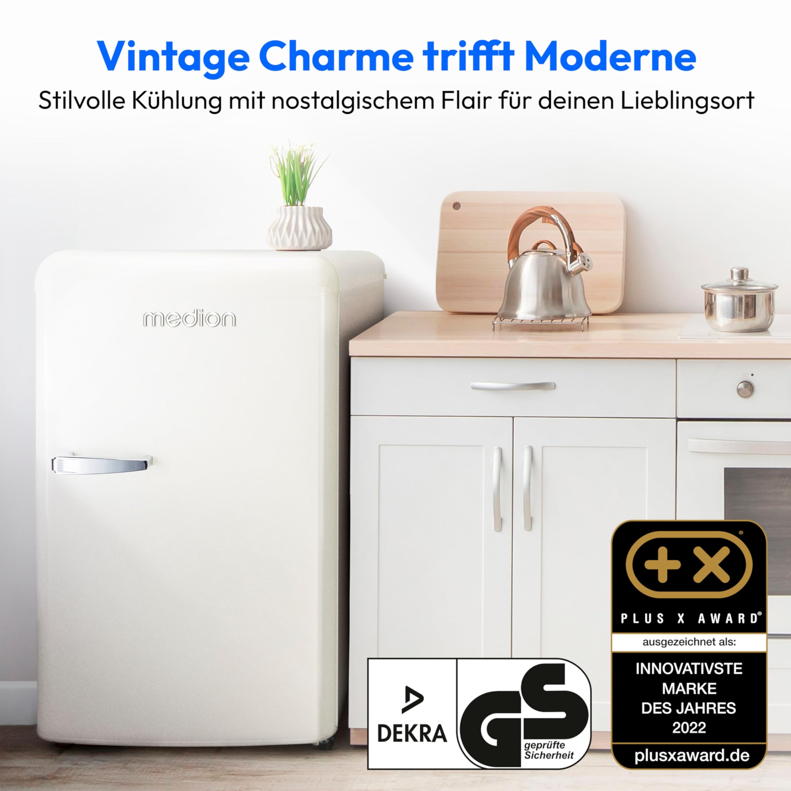 MEDION Retro Kühlschrank 91 Liter 91cm Höhe freistehend cream MD37800