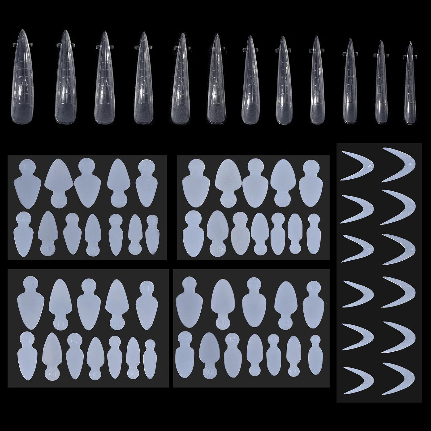 120PCS Nail Forms Long Stiletto with 60PCS French Silicone Sticker | 12 Size Dual Forms for Builder Reusable Silicone Mold Pads Nail Forms Molds