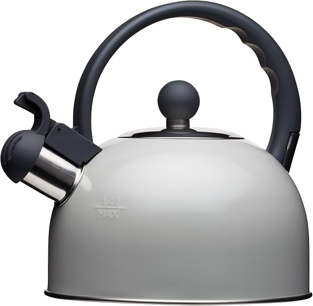 KitchenCraft Living Nostalgia Whistling Stove Top Kettle, for Induction Hob, Metal, 1.3L, French Grey