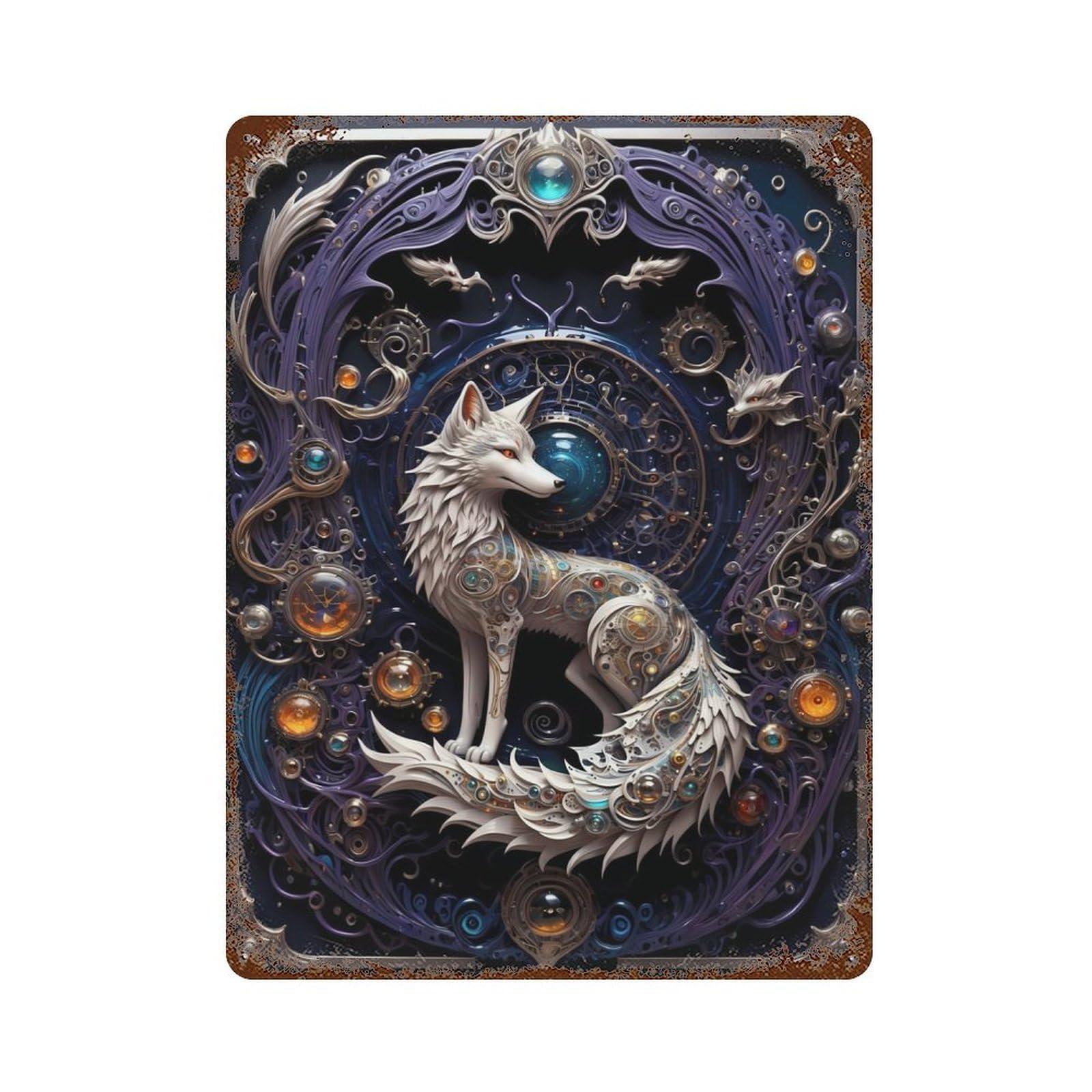 Steampunk Fox Art Deco Decorative Tin Sign 15.7"x11.8", for Bistro, Counter And Cafe Decor, Retro Wall Decor