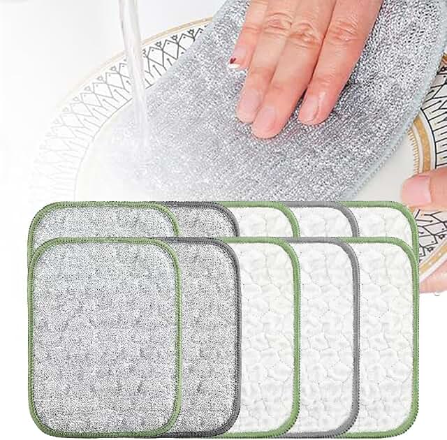 Multipurpose Wire Dishwashing Rags, 10 Pcs | Reusable Silver Stainless S...