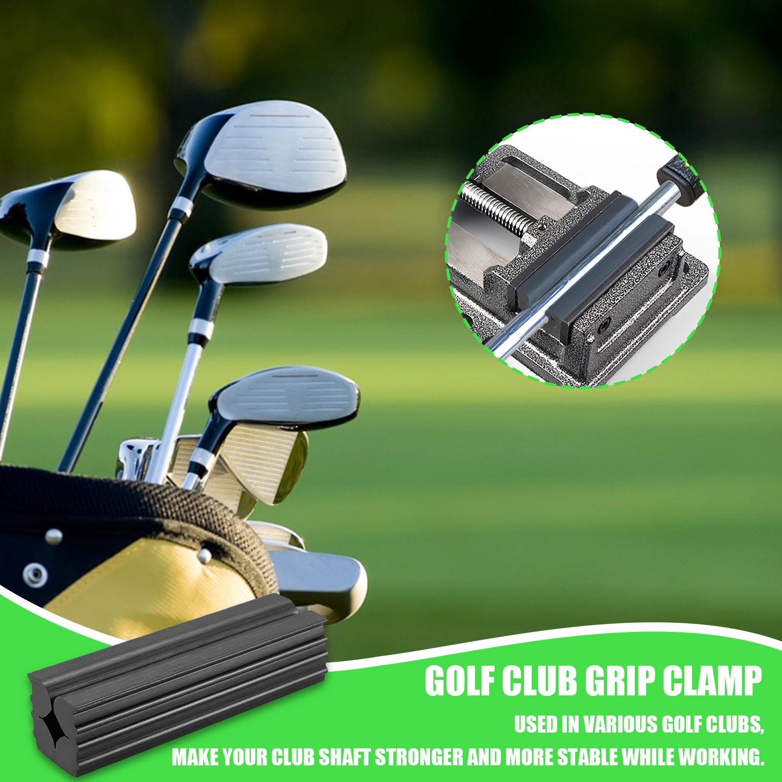Abrazadera de tornillo de banco de golf, 2 piezas de abrazadera de goma para palos de golf, herramienta de eje de palo de golf para palos de golf, accesorios de reparación de palos de golf