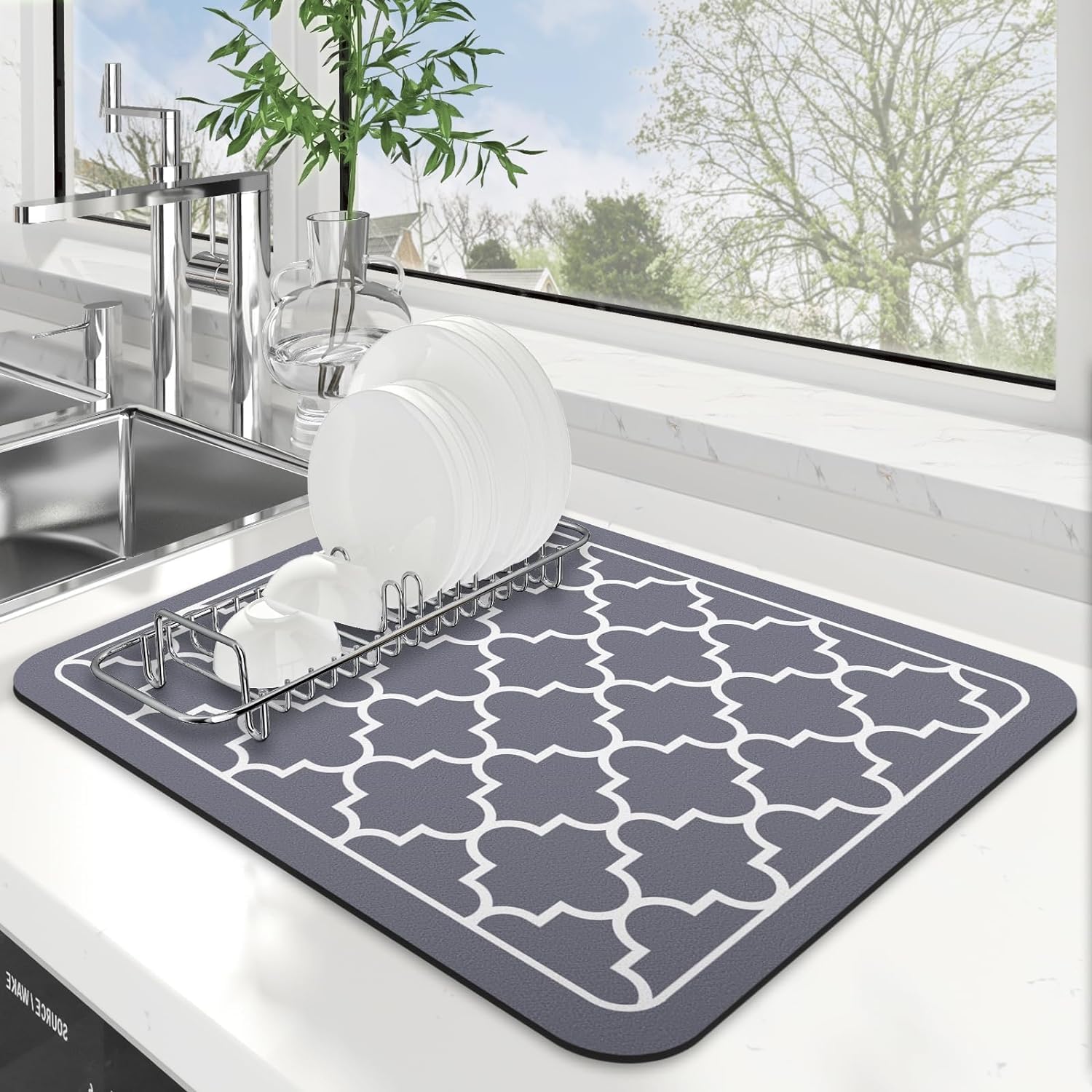 VHKD Dish Drying mat for Kitchen Water Absorbent mats for Kitchen Utensils Large Dry mat for Kitchen Utensils Drying mat Water Absorbent mats for Kitchen Large Size (Greychex)-image-19