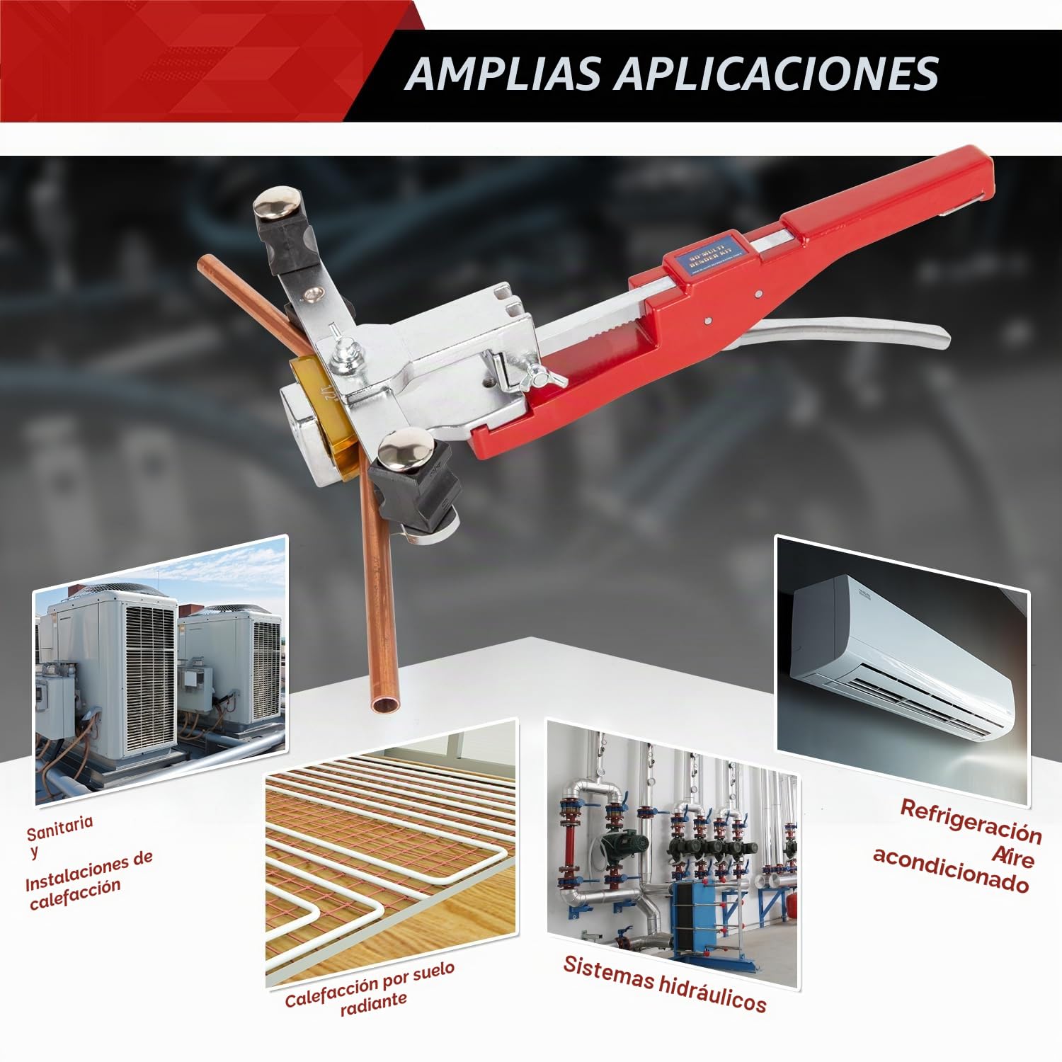 Dobladora de tubos de cobre y tubos de freno manual con cortador de tubos, desbarbador para aire acondicionado, alicates de flexión, línea de freno, herramienta de flexión de 1/4 "- 7/8"