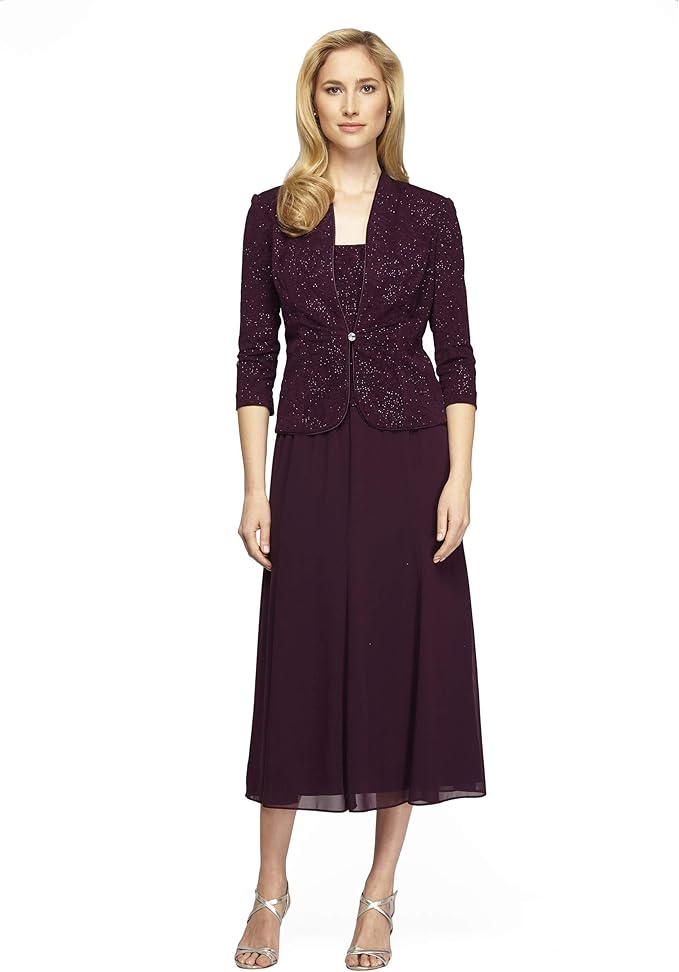 Alex Evenings Women's TeaLength Mock Jacket Dress Special Occasion