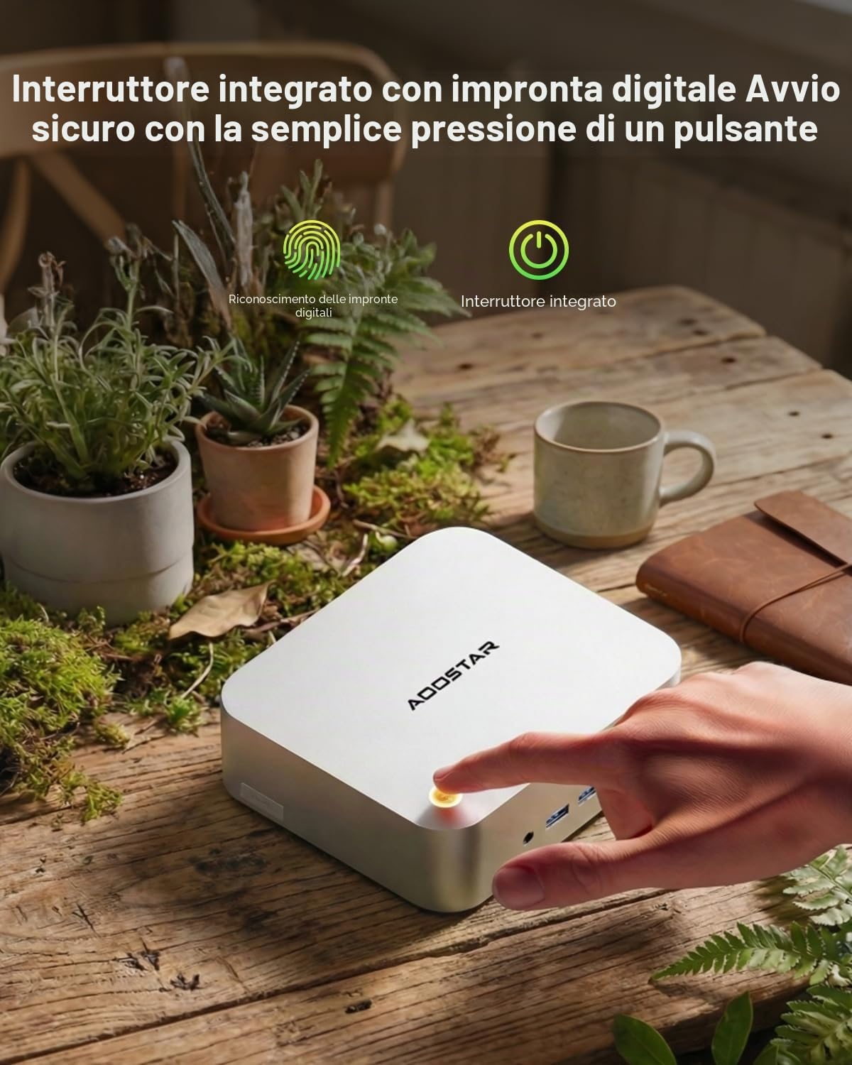 AOOSTAR MACO Mini PC con AMD R7 PRO 6850H (8C/16T fino a 4,7GHz) 24GB LPDDR5 RAM + 1TB PCIe4.0 SSD, OCuLink/2xUSB4/2x2,5G LAN/Impronta digitale, W11 Pro, Mini Computer per Gaming e Ufficio
