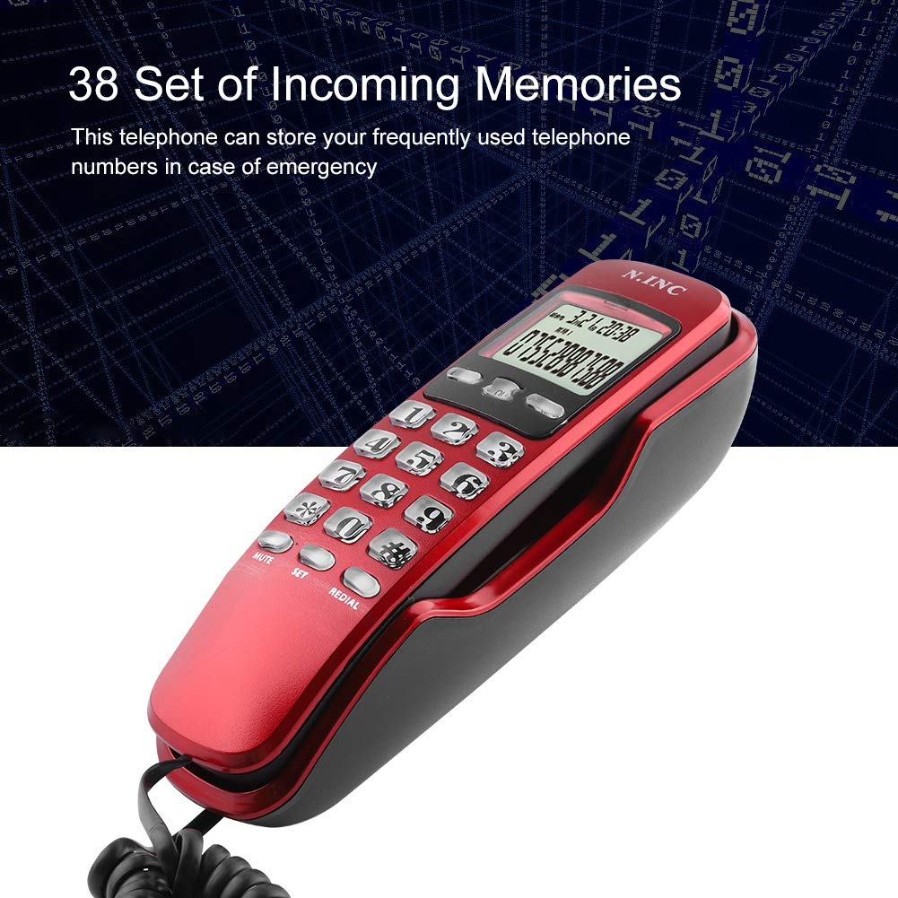 ASHATA Wandtelefon Schnurtelefon, LCD Schnurgebundenes Telefon FSK/DTMF Dual Anrufer ID Kompakttelefon,Multifunktion Schnurgebundenes Analog Telefon für Hause Büro usw.(Rot)