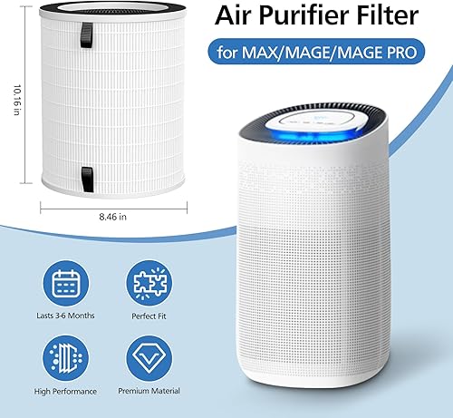 Miniatura 6 de Paquete de 2 filtros de repuesto MaxMageMage Pro para purificador de aire Afloia MaxMageMage Pro, filtro de 360 de 3 etapas H13 True HEPA para polen