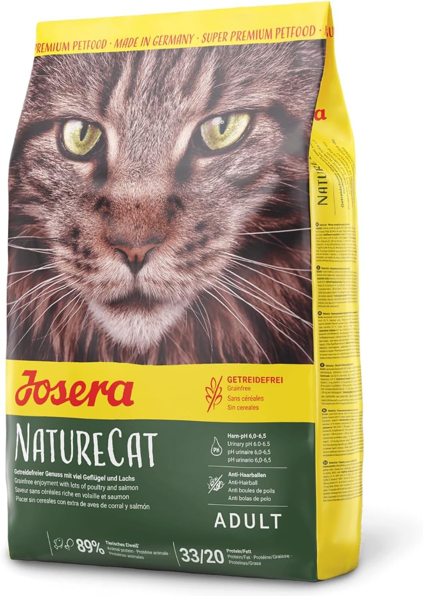 Josera NatureCat complete food | For adult cats & older kittens | Grain-free | Chicken & Salmon | Anti-Hairball | Herbs & Fruits | Urinary pH | 2kg