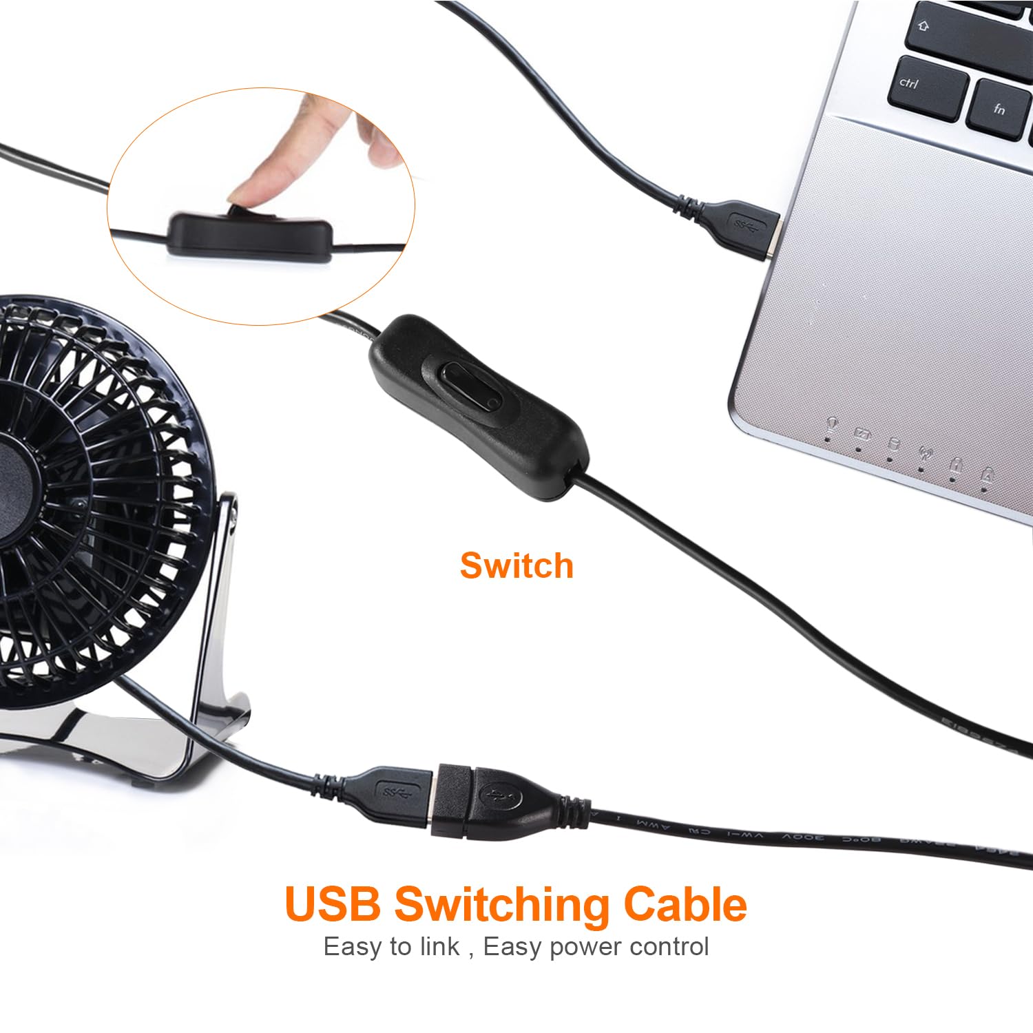 KUOQIY 2 PCS 1.2m USB Extension Cable with On/Off Switch, LED Desk Lamp & Strip Compatible, Black, USB - 1.2m - Image 4