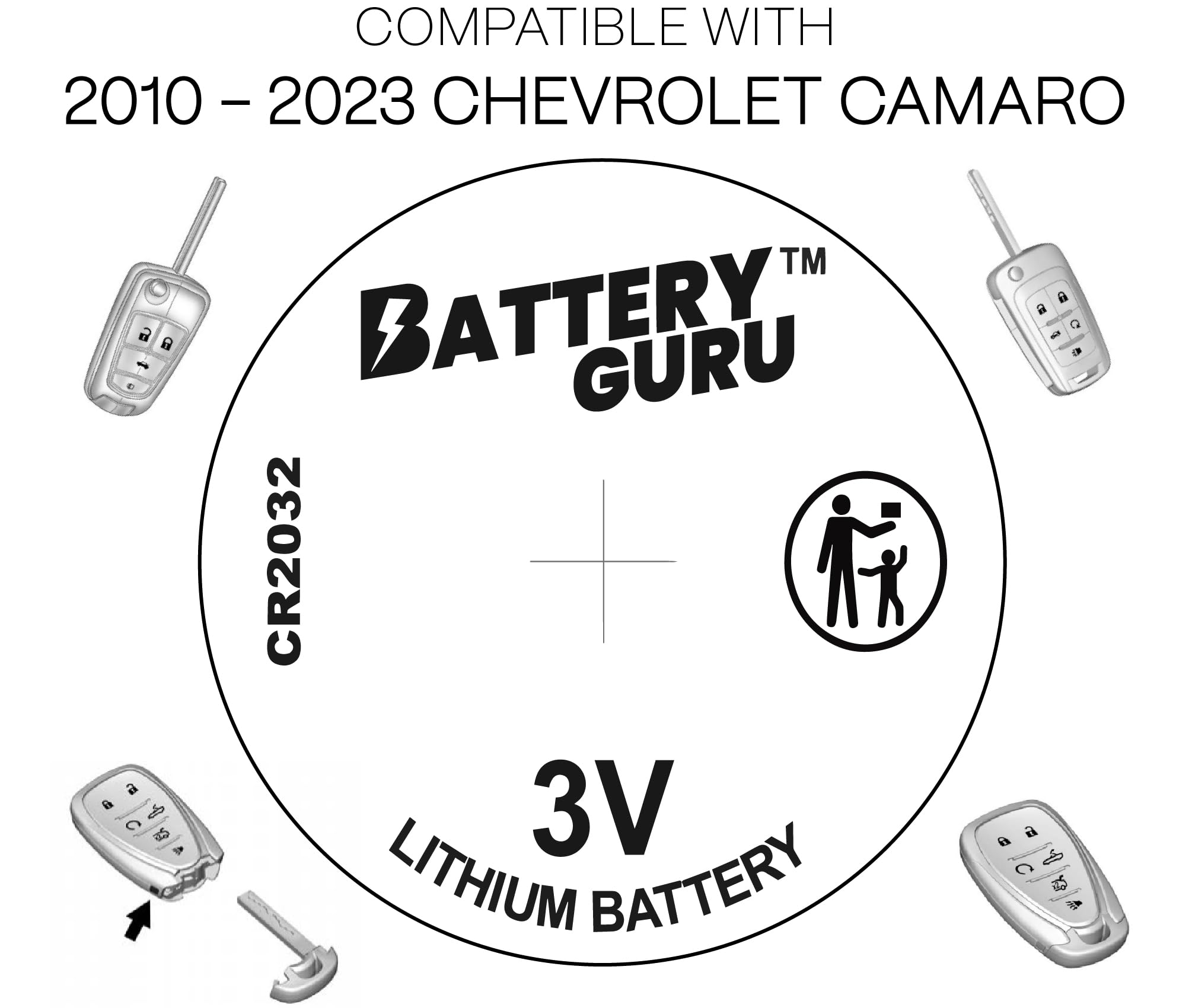 CR2032 Key Fob Battery Replacement For Chevy Camaro 2010-2023 - 2 Pack
