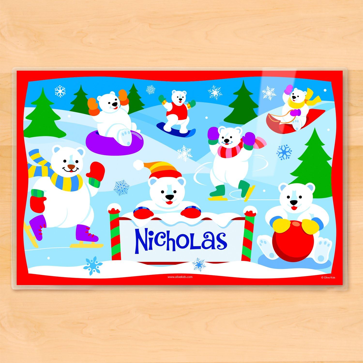 Christmas Personalized Placemat for Kids, Set of 5, 18 Inches x 12 Inches, Laminated, by Art Appeel