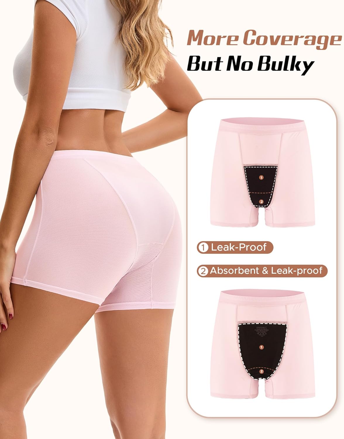 INNERSY Period Boxer for Women High Waisted Leak Proof Postpartm Menstrual Mesh BoyShorts Panties Underwear 3-Pack - Image 3