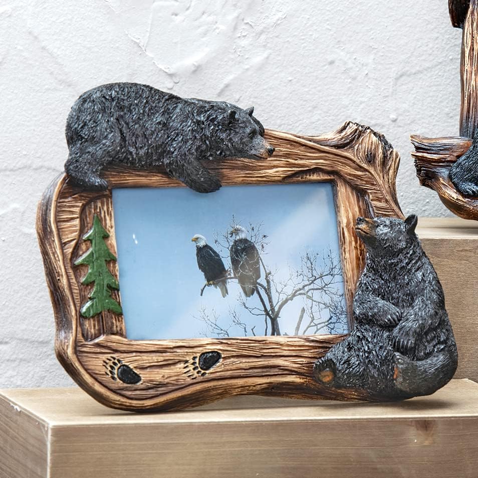 BLACK FOREST DECOR Black Bear Cubs Photo Frame, Wood, 9 3/10" W x 2" D x 7 3/10" H