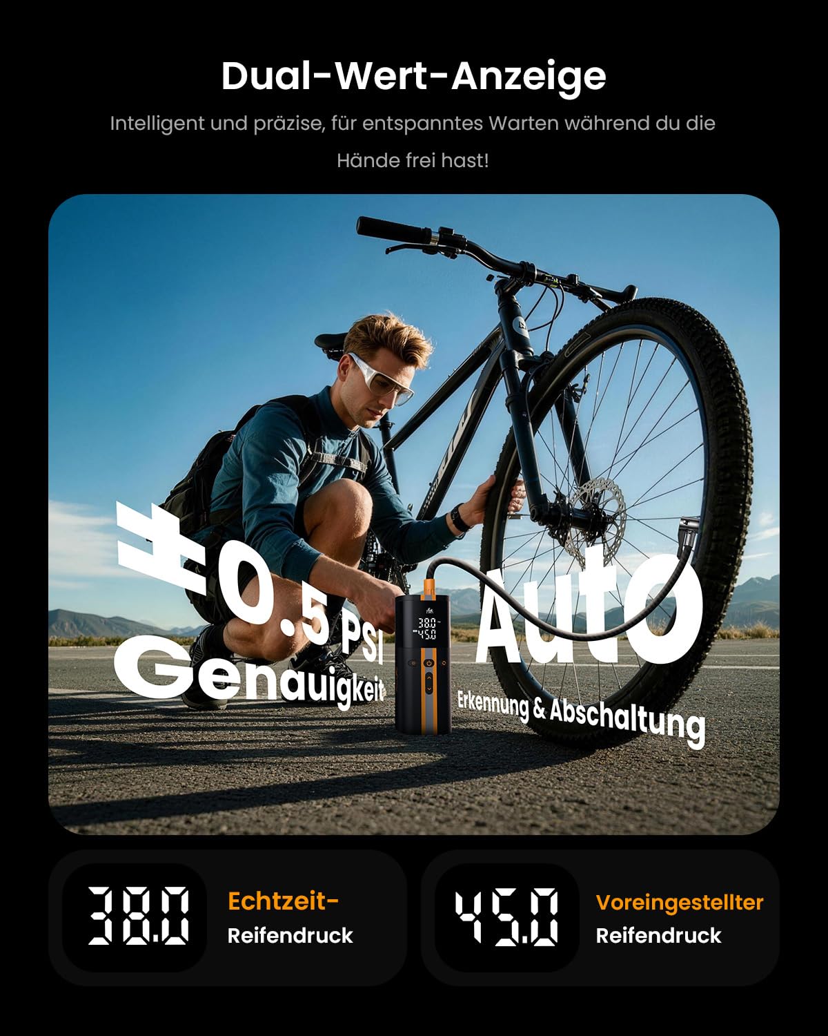 TowerTop Mini bomba de aire de bicicleta eléctrica de 100 PSI para bicicleta de carretera, bomba de aire portátil para neumáticos de bicicleta Schrader y Presta con batería recargable