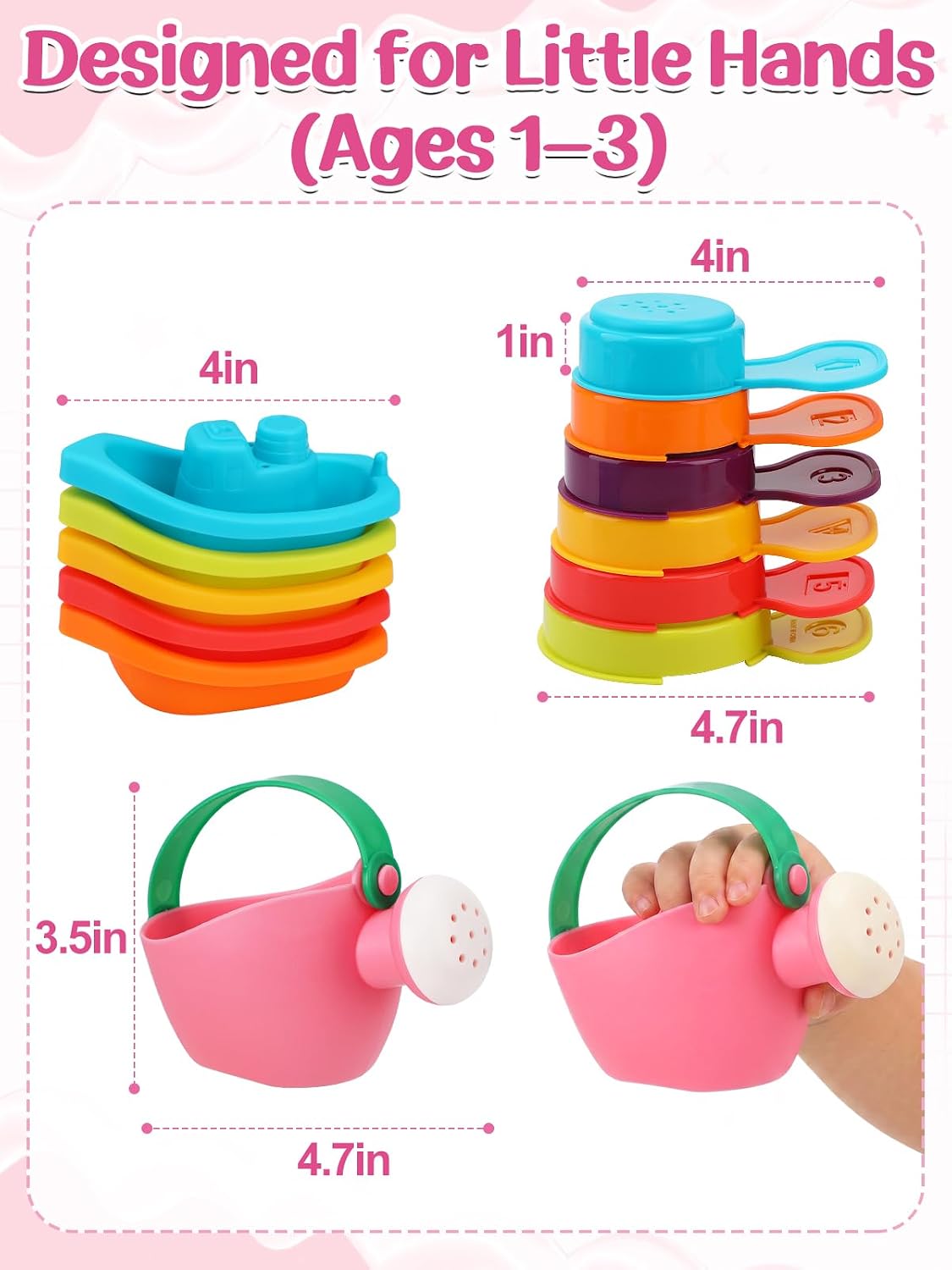 12Pcs Small Water Table Toys for Toddlers 1-3, Super Easy to Clean, Pink