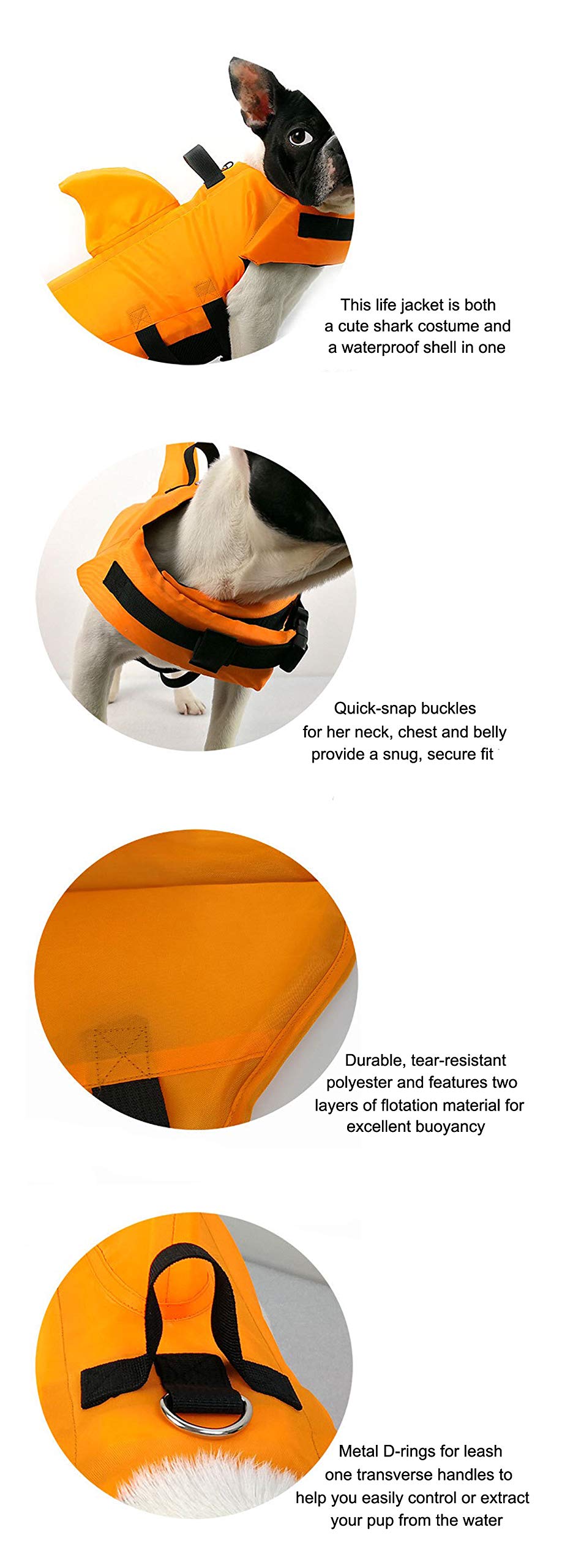 GabeFish Shark Gilet de sauvetage pour chien Bleu orange, M (Weight: 17-48lb/8-22kg), bleu