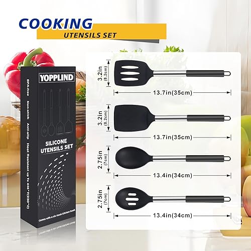 Miniatura 7 de Juego de utensilios de cocina de silicona, 5 piezas, sin BPA, resistentes al calor, antiadherentes y aptos para lavavajillas, con cucharas