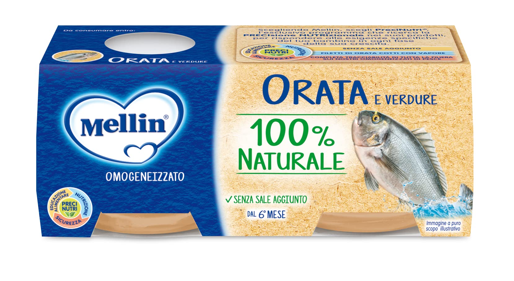 12 Omogeneizzati Pesce con Verdure, 100% Naturale, 8 x 80 g Platessa, 8 x 80 g Orata e 8x 80 g Spigola - 24 Vasetti x 80 g